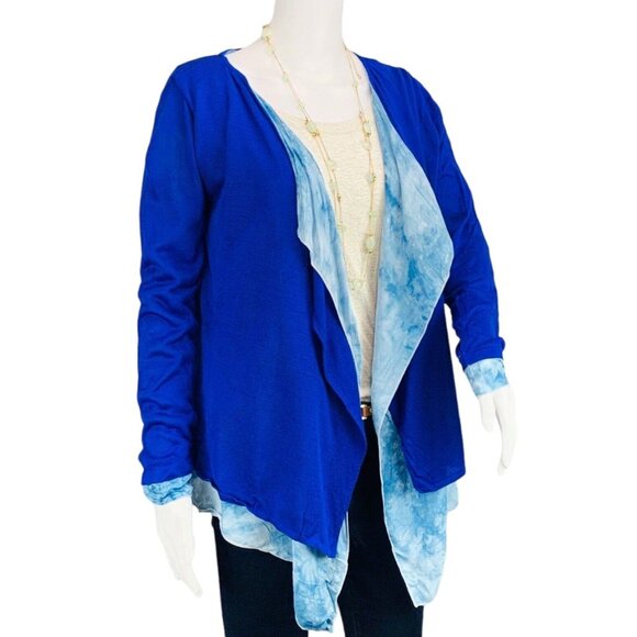 NEW Stitch Fix | Fate Cardigan Sweater Bright Blue Tie Dye Open Front Layer Sz S - Picture 2 of 10